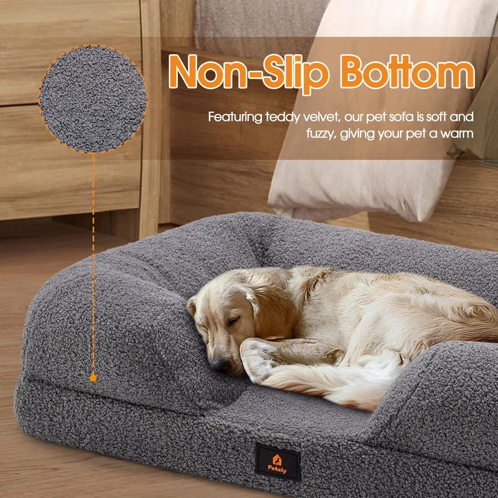 Petzly Memory Foam Dog Bed Pet Sofa Calming Bed Washable Removable Grey XX Large