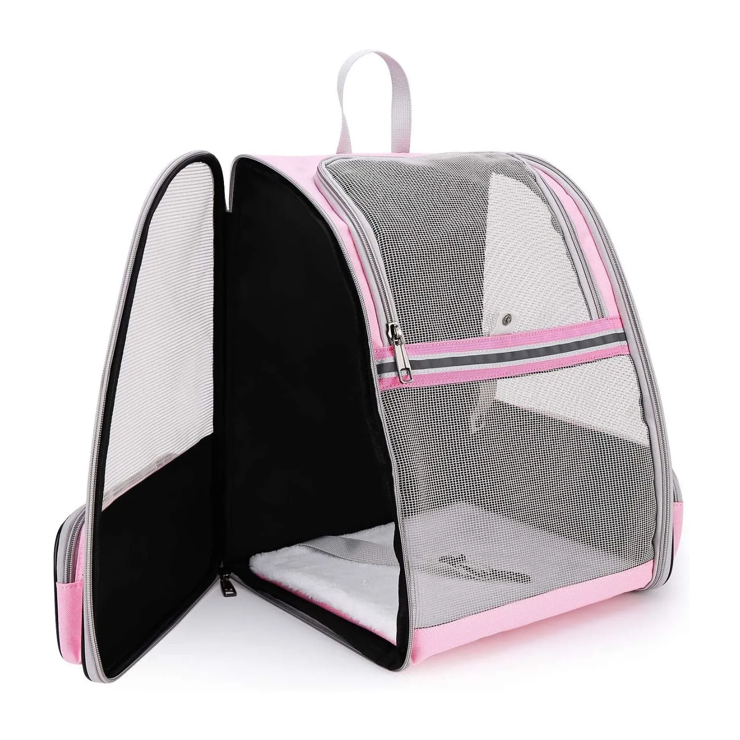 Pink Ventilated Pet Backpack with Pockets, Floofi Model 1