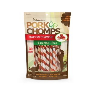 Pork Chomps 5 Baked Pork Skin Mini Twists with Bacon Flavor wrap, 30 count Dog Chews