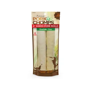 Pork Chomps 8-inch Baked Pork Skin Rolls, 2 count Dog Chews