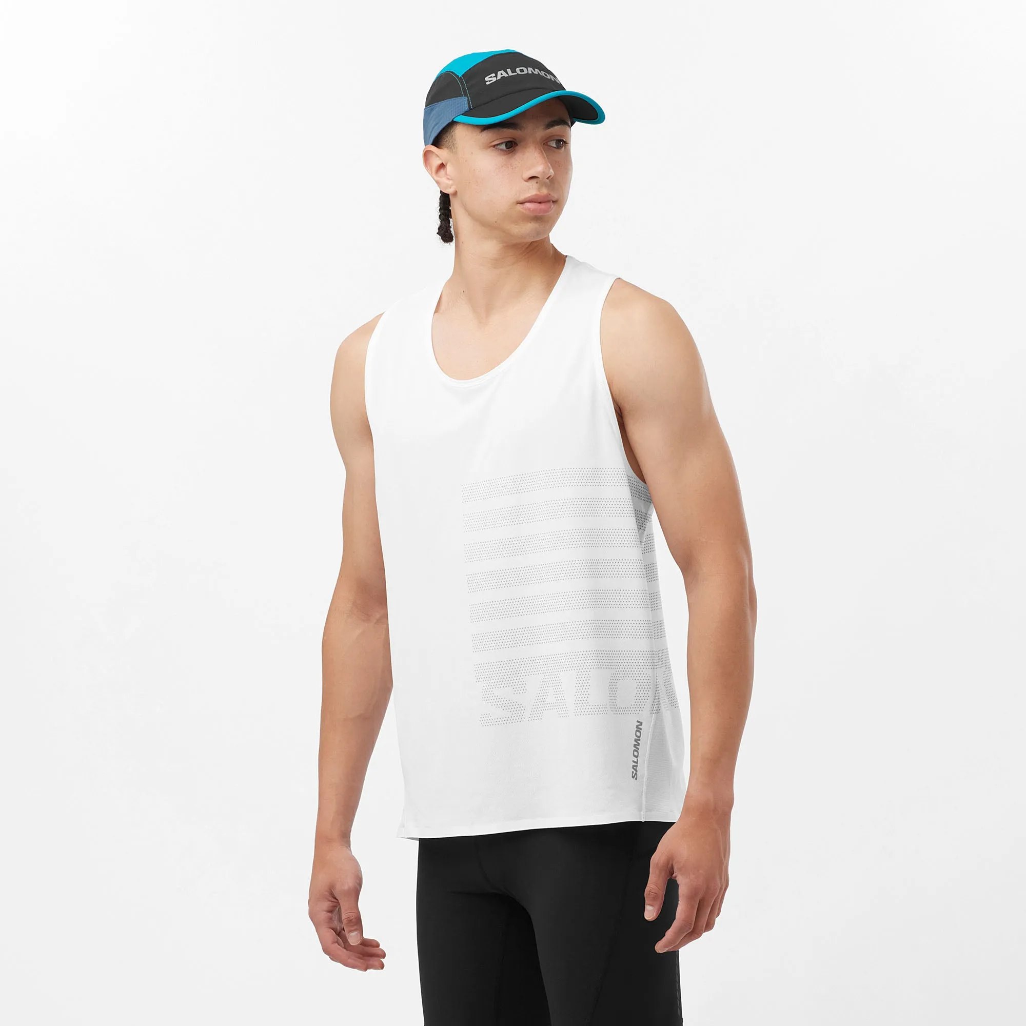 Salomon | Men's Sense Aero GFX Singlet - White/Peacock Blue