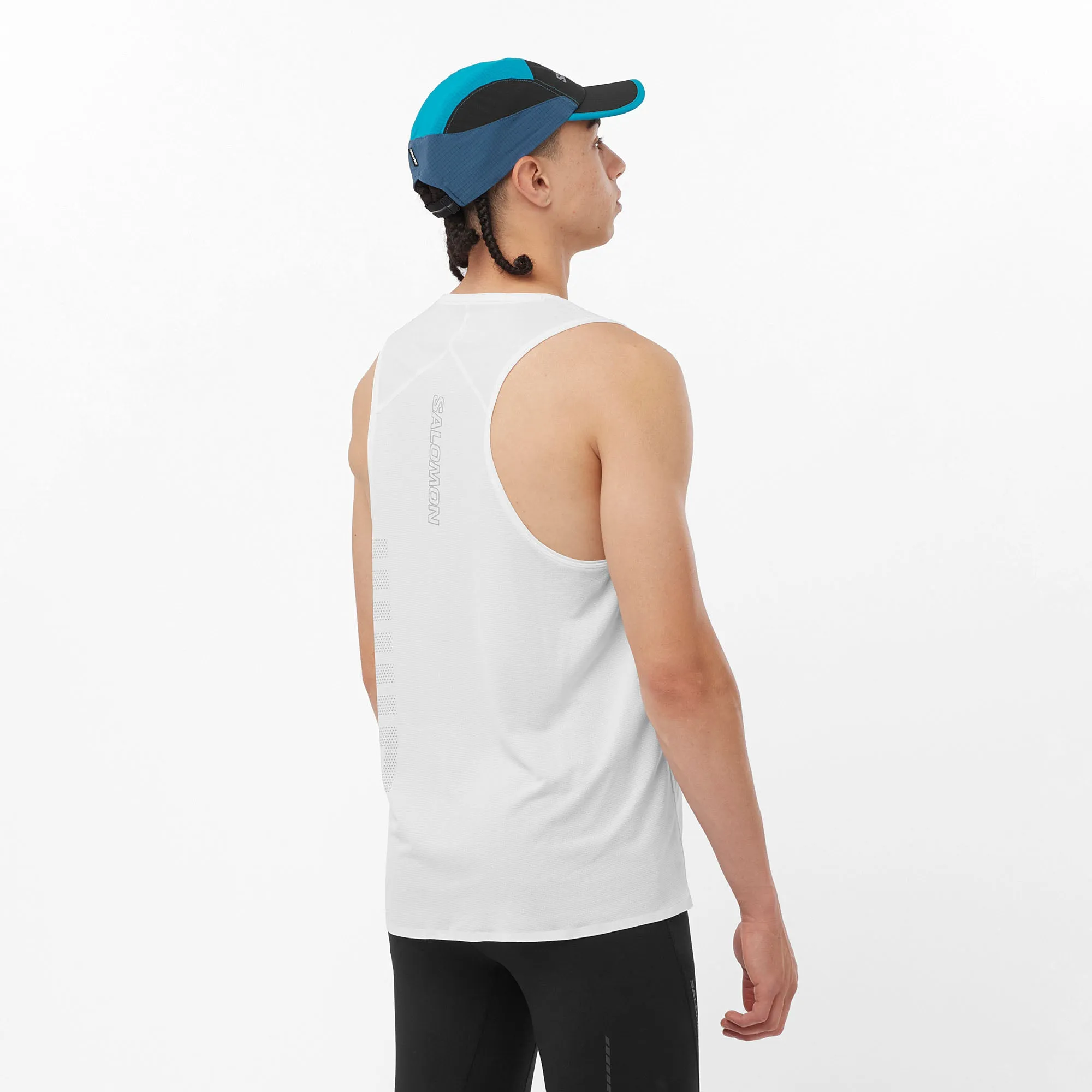 Salomon | Men's Sense Aero GFX Singlet - White/Peacock Blue