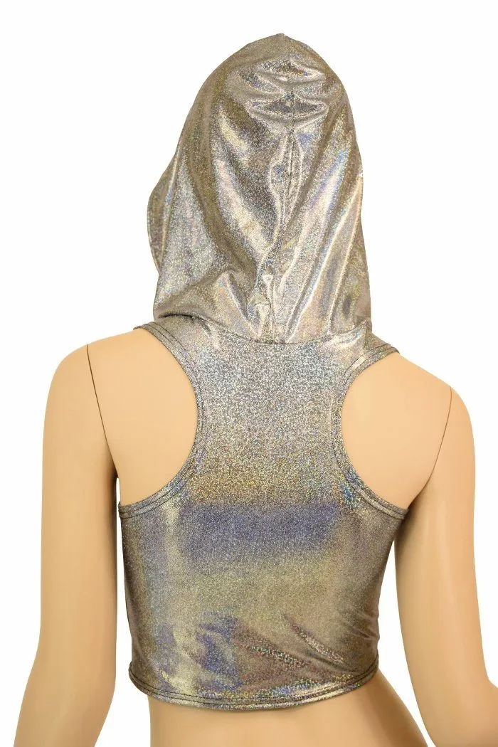 Silver Racerback Crop Hoodie