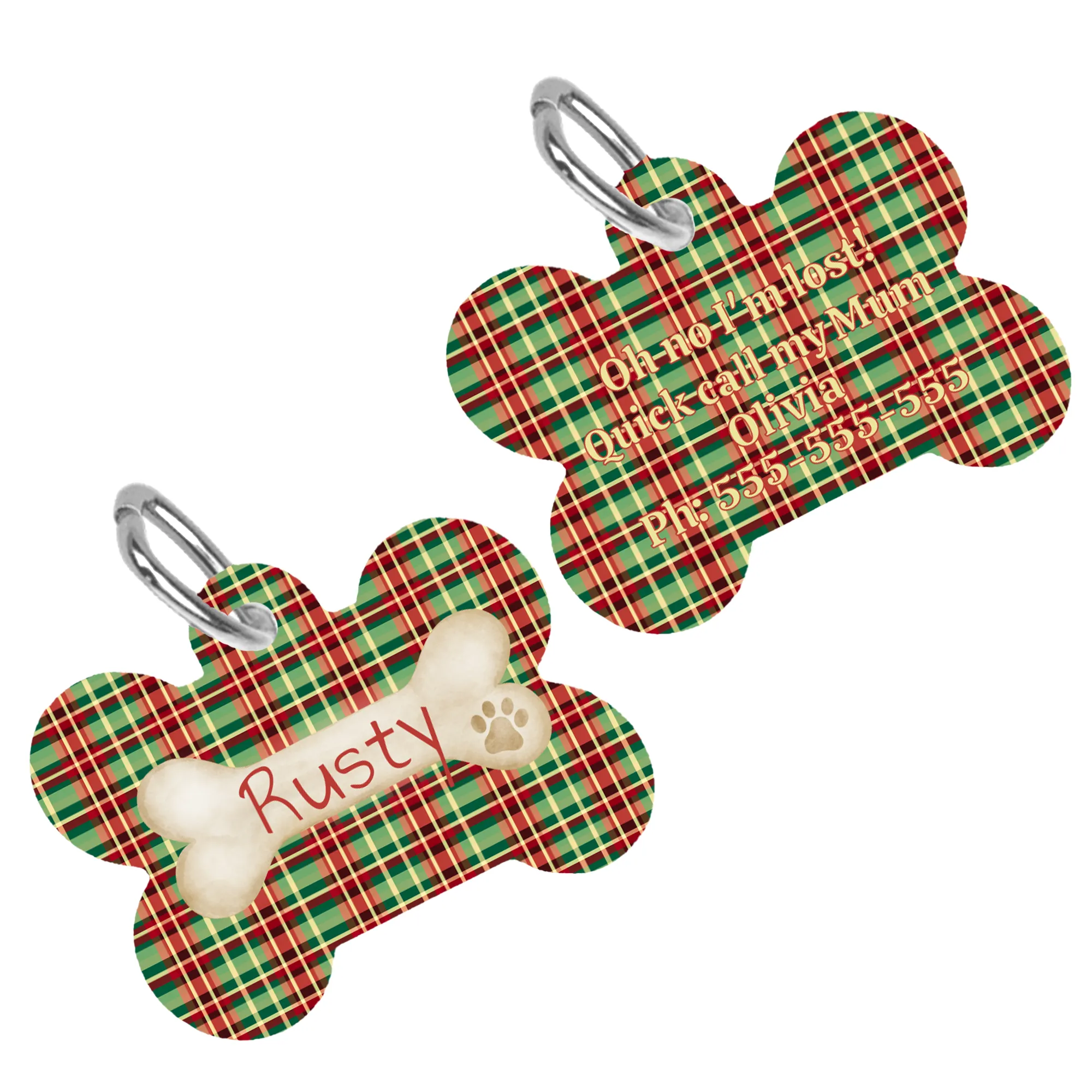 Tartan Collection 14 - Pet Tag Round and Bone Shape, Collar, Bandana, Lead, Dinner Bowl, Pet Bed