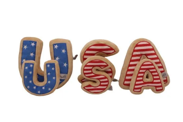 USA Sugar Cookie Dog Toy- 4th of July, Memorial Day, Patriotic Pet Plush Squeak Toys (Large)