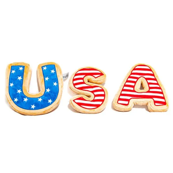 USA Sugar Cookie Dog Toy - 4th of July, Memorial Day, Patriotic Pet Plush Squeak Toys (Small)